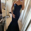 Hayley Paige Occasions Navy Blue Satin Dress Photo 7