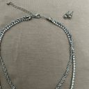 Silver Rhinestone Double Chain Layered Necklace Set Photo 5