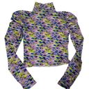 Tanya Taylor  Shirt Womens X Small Adonica Baja Blue Mock Neck Cropped Stretch Photo 0