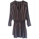 Rails  Jasmine Mini Dress Midas Stripe Metallic Smocked Button Front Black Gold L Photo 5