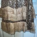 Badgley Mischka  Tan With Gold Sequined Tulle Ruffle Mini Dress EUC Size 6 Photo 4