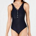 Tommy Hilfiger  Women's Ribbed Snap-Front One-Piece Navy Blue Swimsuit 10 NWT Photo 0