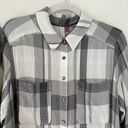 Pilcro Longline Plaid Long Sleeve Collared Button Down Tunic Shirt Gray White Photo 5