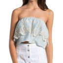 Sans Souci  Baby Blue Embroidered Lace Tube Top Medium Photo 0