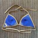 Aerie Womens L Floral Foil Trim Triangle Bikini Swim Top Gold Blue Multicolor Photo 1