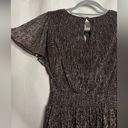 Kensie  Black and Bronze Metallic Smocked Midi Dress Photo 9