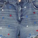 No Bo  Juniors SZ 13 Jean Shorts Patriotic Stars Frayed Hems Distressed Embroidery Photo 1