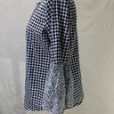 st. john's bay St. John’s Bay Gingham Print and Floral Navy Blue and White Peasant Top Size S Photo 4