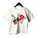 FILA  T Shirt Japanese Characters Raw Hem Crop Top Graphic Tee Short Sleeve Small Photo 0