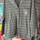 Victoria's Secret  Pajama Set Size Large Top Bottoms Gray Pink Embroidered Logo Photo 2