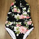 Cupshe one piece swimsuit halter tie black floral padded ruched women’s size XL Photo 3