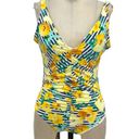 Skye Swimwear SKYE Primavera Yellow Floral Blue & White Striped One Piece Monokini Size Large Photo 0