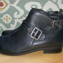 Vionic  Logan Leather Ankle Boot Black Sz 8.5 Block Heel Buckle Accents Photo 0