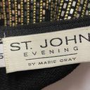 St. John  Evening Knits Black Dress Size 10 Long Sleeve Sheath Gold Silver Trim Photo 5