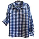 Isaac Mizrahi  Live Blue White Gingham Print Roll Tab Sleeve Button Shirt Size 16 Photo 0