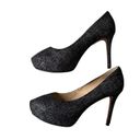 Nine West  Juliette Black Speckled Denim Metallic Suede Heels Photo 6