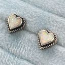 White Opal & Sterling Silver Rope Twist Heart Shaped Stud Earrings Multiple Photo 1