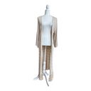 Lush Clothing LUSH Light Beige Long Sleeve Open Knit Fringe Trimmed Women Size S Long Cardigan Photo 1