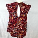 Lily White burgundy high neck paisley print top with keyhole back size medium Photo 2