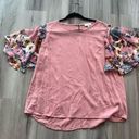 Umgee  1XL Pink Linen Floral Sleeve Bouse Photo 0