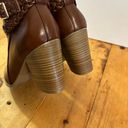 American Eagle Braided Buckle Side Zipper Carmel Brown Boots Heels 3 3/4” Photo 4