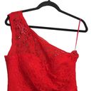 Oleg Cassini  Womens Sheath Dress Red One Shoulder Sleeveless Lace Party Sexy 8 Photo 2