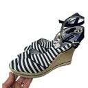 White House | Black Market  Navy White Stripe Rope Wedge size 10M Alexandra 4” Photo 6