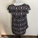 Jolt bohemian print light weight floral lace neck short sleeve blouse w/necklace Photo 7