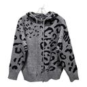 White Birch  Leopard Print Hooded Sweater Grey Black Size Medium Photo 0