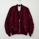 Topshop [] Burgundy Red Faux Fur Lined Oversized Bomber Flight Jacket Size 8 Tall Photo 0