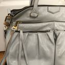 Aimee Kestenberg  glossy leather‎ satchel in light grey 15” x 10” bag purse Photo 2