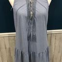 Umgee  Lace Up Blue Boho Peplum Tunic Top Small Photo 0