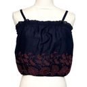 Arizona Jean Company NWT Navy Blue Chambray Red Embroidered Floral Ruched Crop Top Tank New Photo 0