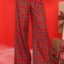 Aura Red Dress Boutique  Coming Together Red Multi Plaid Wide Leg Pants L NWT Photo 0