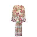 ZARA  Satin Boho Kimono Belted Robe Pink Rose Beige Size Medium NEW Photo 4