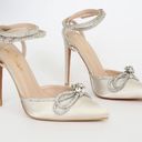 Lulus Ivory Satin Rhinestone Ankle Strap Pointed Toe Pump Photo 2