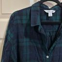 Old Navy Women’s  Classic Button Down Flannel Shirt Navy Green Plaid Size XXL Photo 3