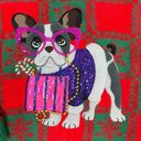 Holiday Time  Fancy Dog Checkerboard Fuzzy Ugly Christmas Sweater Red 3X Oversize Photo 6