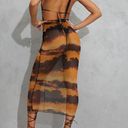 Pretty Little Thing NWT  Orange Tie Dye Print Sheer Mesh Halterneck Tie Back Maxi Dress 🔥 Photo 6