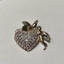 Monet  Gold Tone Brooch Pin Pink Rhinestone Heart Fairy Couple Kissing Fairycore Photo 2