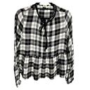 onetheland  Blk/White Smocked Plaid Openslit Neckline W/Tie L/S Photo 0