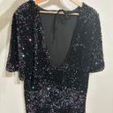 Showpo VALETTA MINI DRESS - HIGH SCOOP NECK 3/4 SLEEVE COWL TIE BACK IN MIDNIGHT BLUE SEQUIN Photo 2