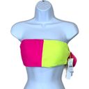 PilyQ  Pink Yellow Colorblock Bandeau Bikini Top LARGE Waffle Convertible NEW Photo 3