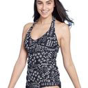 Kona Sol  Women's Halter Tankini Swim Top in Navy/White Geometric Print Size M Photo 7