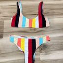 Amazon NEW  Two Piece Swimsuit Rainbow Striped Bandeau Padded Women’s Medium Photo 1