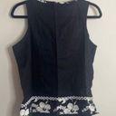 Oleg Cassini Linen Blend Black and White Floral Trim Sleeveless Top Photo 3