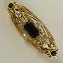 Onyx Art Deco Pin Brooch Gold Tone Faux Black  Clear Rhinestone Vintage Jewelry Photo 1