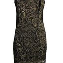 Sans Souci  Lace Overlay Sheath Dress XS Black Gold Metallic Sleeveless Zipper Photo 3