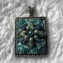 Vintage Blue  Floral Square Stone Pendant Jewelry y2k Photo 3