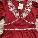 Knox Rose NWT  Floral Bird Embroidered Boho Blouse Size M Red Smocked V Neck Top Photo 5